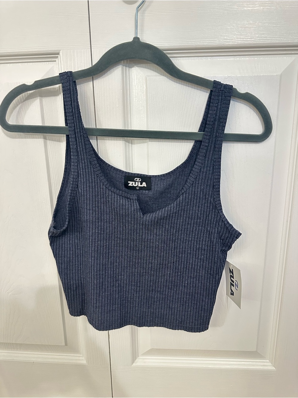 Navy Ribbed Tank Crop Top — Scoop Neck